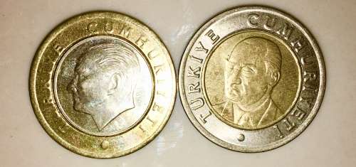 TURKEY X2,,,,1 LIRA 2005 & 1 LIRA 2016