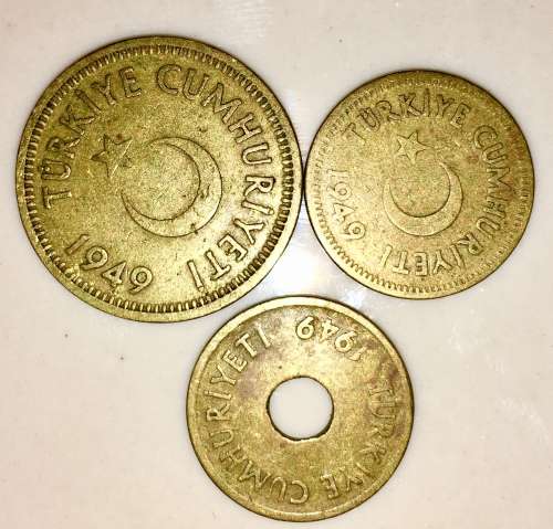 TURKEY X3,,,,25 KURUS,10 KURUS & 1 KURUS  1949