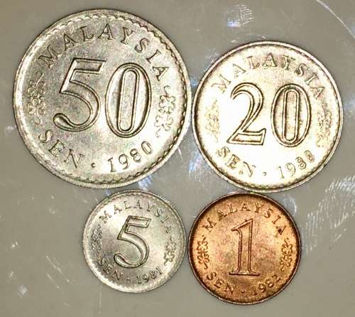 MALAYSIA X4,,,50 SEN , 20 SEN , 5 SEN & 1 SEN 1980s