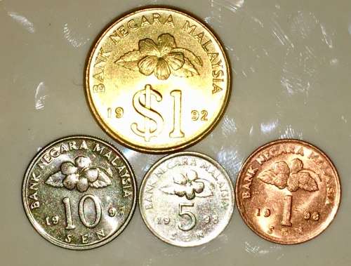 MALAYSIA X4,,,$1 , 10 SEN , 5 SEN & 1 SEN 1990s