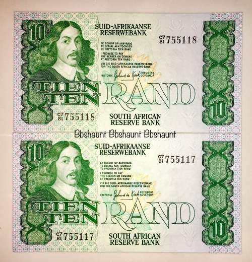 R10 IN SEQUENCE C781-755118-117  DE KOCK  UNC [1 BID TAKES ALL]