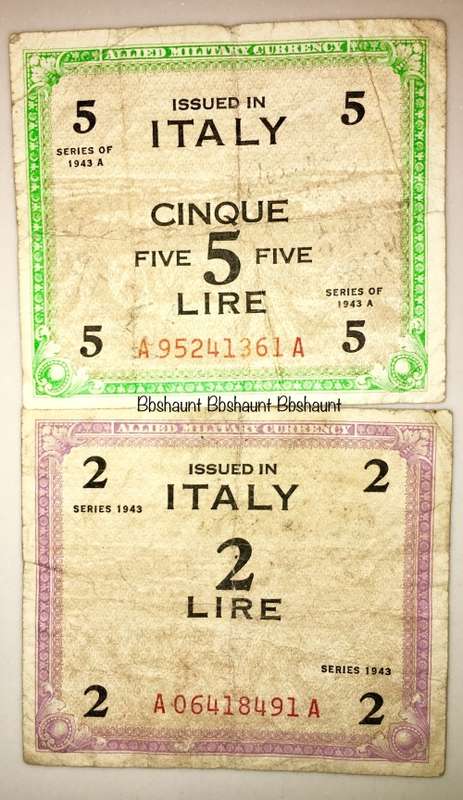 ITALY X 2,,,,5 LIRE & 2 LIRE 1943
