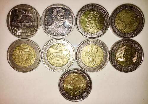 COMPLETE SET OF SOUTH AFRICAN COMMEMORATIVE COINS 1994 TO 2021,50 CENT TO R5 HIGH GRADE COINS