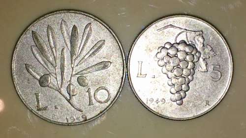 ITALY SET X2 ,,,,10 LIRE & 5 LIRE 1949