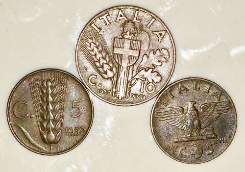 ITALY SET X6 ,,,,10 LIRE 1939, 5 LIRE 1939, 5 LIRE 1932