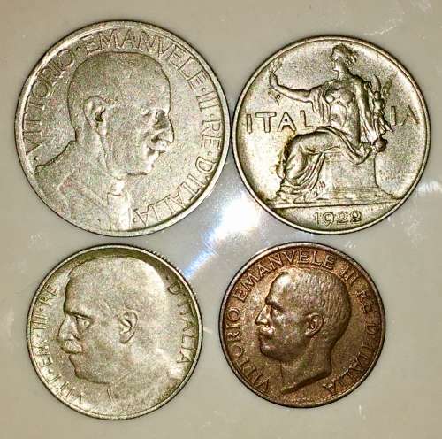 ITALY SET X4 ,,,,2 LIRE 1924, 1 LIRE 1922, 50 CENT 1925 & 10 CENT 1929