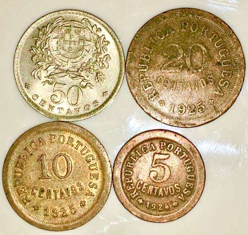 PORTUGAL SET X 4,,,,50 CENTAVOS ,20 CENTAVOS, 10 CENT, 5 CENT 1924,1925,1957(1 BID TAKES ALL)