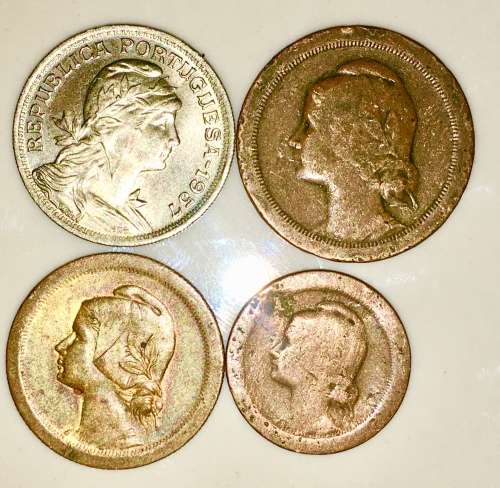 PORTUGAL SET X 4,,,,50 CENTAVOS ,20 CENTAVOS, 10 CENT, 5 CENT 1924,1925,1957(1 BID TAKES ALL)