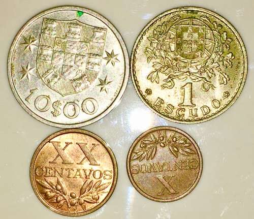 PORTUGAL SET X 4,,,,10 ESCUDOS ,1 ESCUDOS,20 CENTAVOS, 10 CENTAVOS  1961-1971(1 BID TAKES ALL)