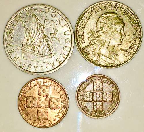 PORTUGAL SET X 4,,,,10 ESCUDOS ,1 ESCUDOS,20 CENTAVOS, 10 CENTAVOS  1961-1971(1 BID TAKES ALL)