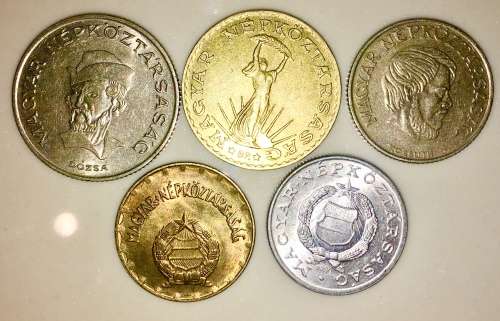 HUNGARY, SET X5,,,20 FORINT,10 FORINT, 2 FORINT & 1 FORINT 1980s