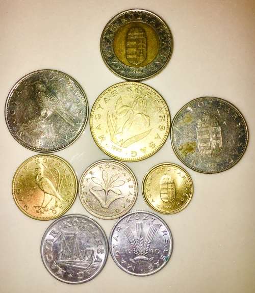HUNGARY, SET X9,,,100 FORINT,50 FORINT,20 FORINT,10 FORINT,5 FOR,2 FOR, 1 FORINT,50 FILER,20 F 1990s
