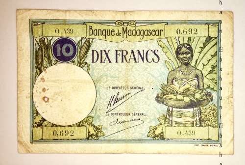 MADAGASCAR 10 FRANCS 1936(DIX FRANCS)