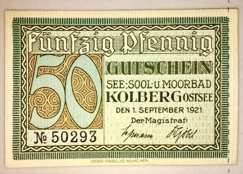 GERMANY 50 PFENNIG 1921 UNC NOTGELD