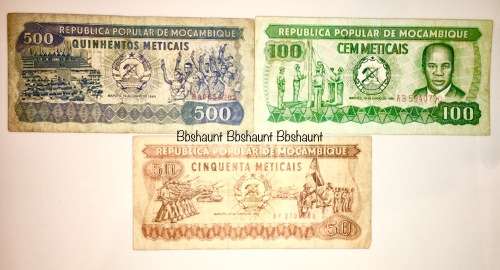 MOZAMBIQUE X3,,,500 METICAIS,100 METICAIS & 50 METICAIS 1980-1989