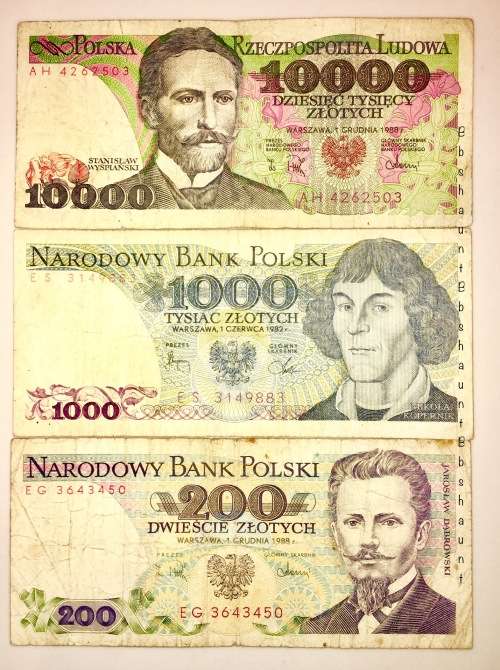 POLAND SET OF 3 X 10,000 ZŁOTYCH ,1000 & 200 ZLOTYCH  1980s