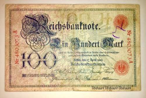 GERMAN 100 MARK 1903 REICHSBANKNOTE BERLIN  RED SEAL
