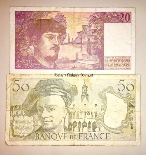 FRANCE X2,,,50 FRANCS 1991 (B.64) & 20 FRANCS 1993 (L.039)