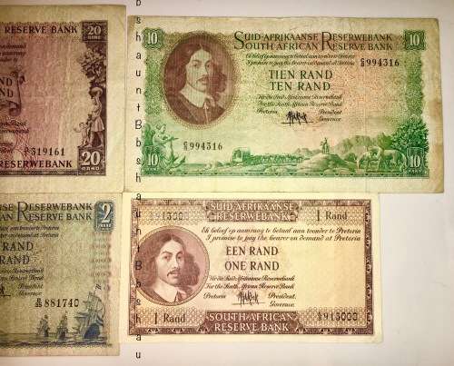 MH DE KOCK COMPLETE SET OF 1961; R20 , R10 , R2 & R1 (1 BID TAKES ALL)