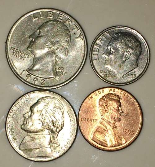 U.S.A X4,,,,25 CENT, 1 DIME, 5 CENT, 1 CENT  1993