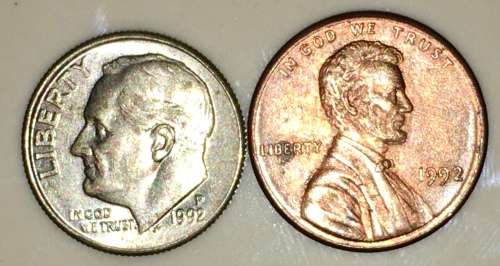 U.S.A X2 ,,,,1 DIME &1 CENT  1992