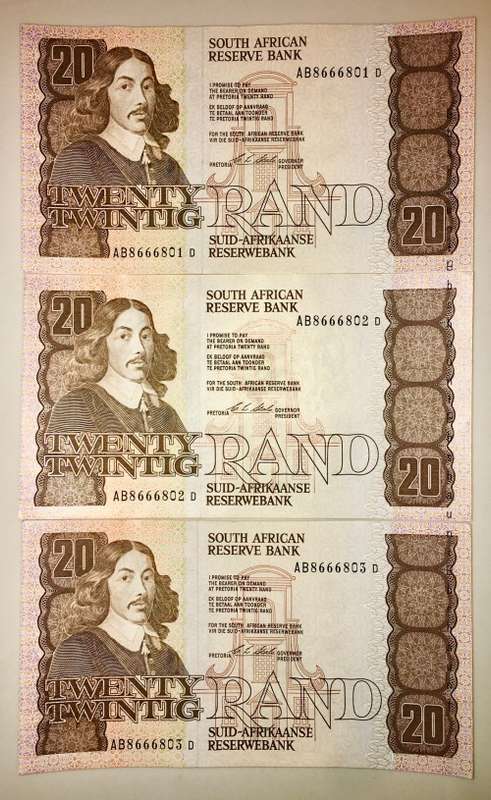 R20 X3 IN SEQUENCE AB8666801-803  C.L. STALS UNC [1 BID TAKES ALL]