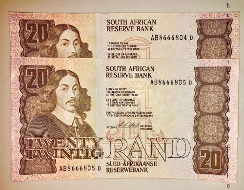 R20 X2 IN SEQUENCE AB8666805-804  C.L. STALS UNC [1 BID TAKES ALL]