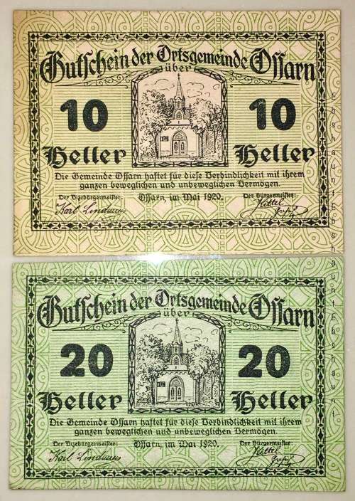 AUSTRIA SET X2,,,,20 HELLER & 10 HELLER 1920 UNC NOTGELD (EMERGENCY MONEY)