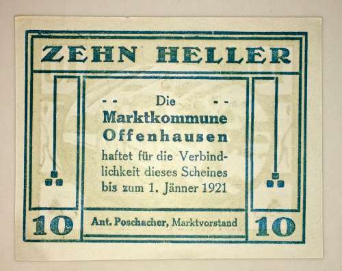 AUSTRIA  10 HELLER  OFFENHAUSEN 1921 UNC  NOTGELD (EMERGENCY MONEY)