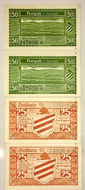 GERMANY REPLACEMENT SET X4,,,50 PFENNIG CLOSE IN SEQ & 25 PFENNIG UNC  NOTGELD (RARE STAR NOTE)