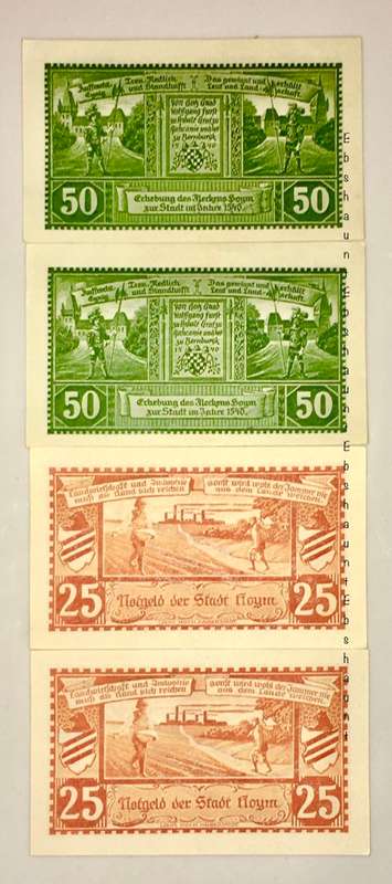GERMANY REPLACEMENT SET X4,,,50 PFENNIG CLOSE IN SEQ & 25 PFENNIG UNC  NOTGELD (RARE STAR NOTE)