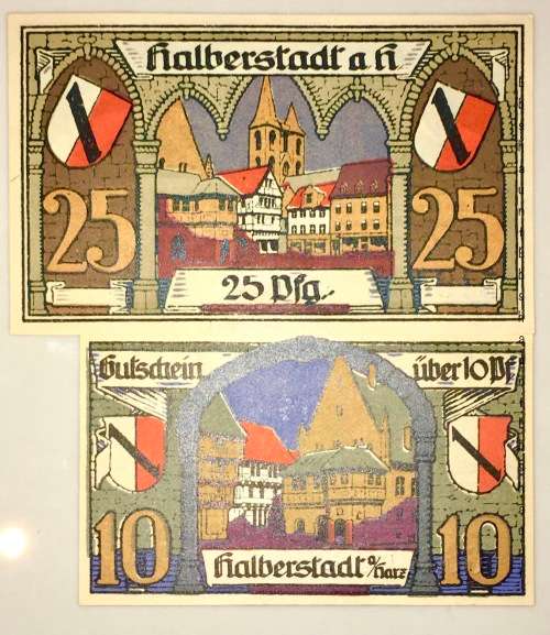 GERMANY STAR NOTE X2 ,,20 PFENNIG & 10 PFENNIG HALBERSTADT VILLAGE 1920   NOTGELD (UNC REPLACEMENT )