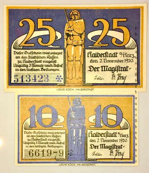 GERMANY STAR NOTE X2 ,,20 PFENNIG & 10 PFENNIG HALBERSTADT VILLAGE 1920   NOTGELD (UNC REPLACEMENT )