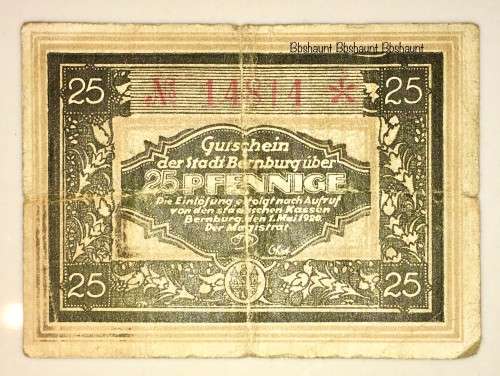 GERMANY  STAR NOTE 25 PFENNIG  BERNBURG  1921  NOTGELD (EMERGENCY MONEY)