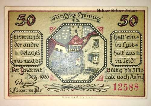 GERMANY ,,,50 PFENNIG MAINBERNHEIM 1920  CRISP  UNC  NOTGELD (EMERGENCY MONEY)