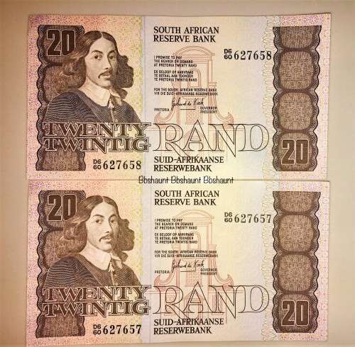 R20 X2 IN SEQUENCE D660-627657-658 2ND ISSUE 1980'S DE KOCK AUNC ( 1 BID TAKES ALL)