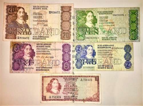 SET OF JAN VAN RIEBEECK  & VARIOUS GOVERNORS R20, R10,  R5 , R2 & R1  [1 BID TAKES ALL)