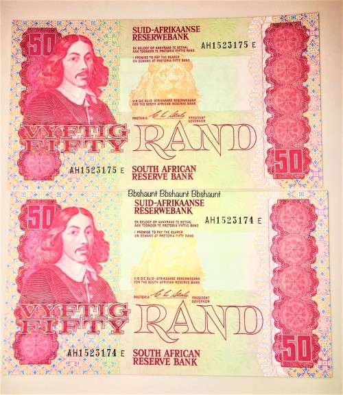 R50 X2 IN SEQUENCE AH1523175-174,,,1ST ISSUE  1990 CL STALS UNCIRCULATED GEM [1 BID TAKES ALL]