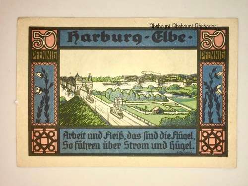 GERMANY , ,,50 PFENNIG HARBURG 1921 HIGH GRADE NOTE  NOTGELD (EMERGENCY MONEY)