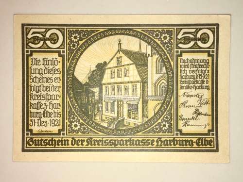 GERMANY , ,,50 PFENNIG HARBURG 1921 HIGH GRADE NOTE  NOTGELD (EMERGENCY MONEY)