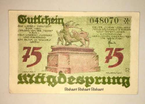 GERMANY ,,75 PFENNIG STAR NOTE UNC   HIGH GRADE NOTE NOTGELD (EMERGENCY MONEY)