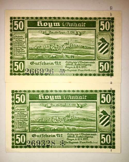 AUSTRIA X2  ,,,50 HELLER HOYM 1921 STAR NOTE UNC NOTGELD (EMERGENCY MONEY)