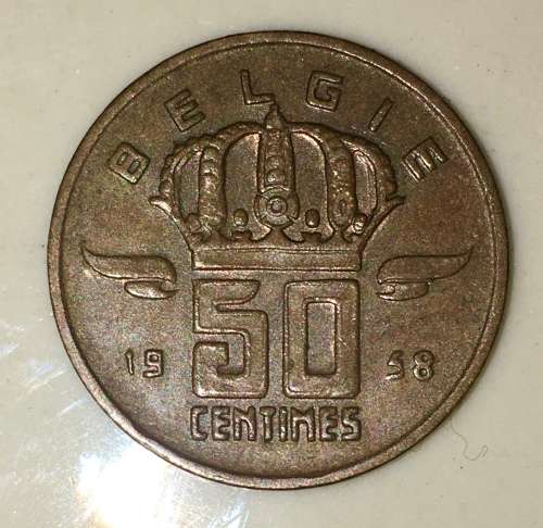 BELGIUM 50 CENTIMES 1958 HIGH GRADE COIN
