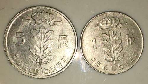 BELGIUM 5 FRANC 1972 & 1 FRANC 1977