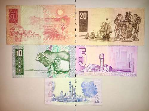 COMPLETE SET OF DE KOCK & DECIMALS  R50 TO R2 1980s HIGH GRADE NOTES [1 BID TAKES ALL]