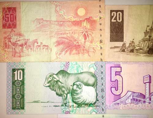 COMPLETE SET OF DE KOCK & DECIMALS  R50 TO R2 1980s HIGH GRADE NOTES [1 BID TAKES ALL]