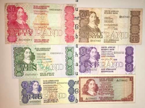COMPLETE SET OF G DE KOCK & DECIMALS R50-(R1 DE JONG 1973)-1980s HIGH GRADE NOTES ( 1 BID TAKES ALL)
