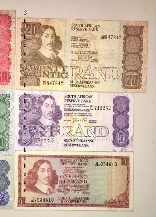 COMPLETE SET OF G DE KOCK & DECIMALS R50-(R1 DE JONG 1973)-1980s HIGH GRADE NOTES ( 1 BID TAKES ALL)