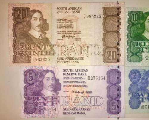 COMPLETE SET OF TW DE JONG, R20 , R10 , R5, R2 FOURTH ISSUE & R1 3RD -1975-9 VAN RIEBEECK WATERMARK