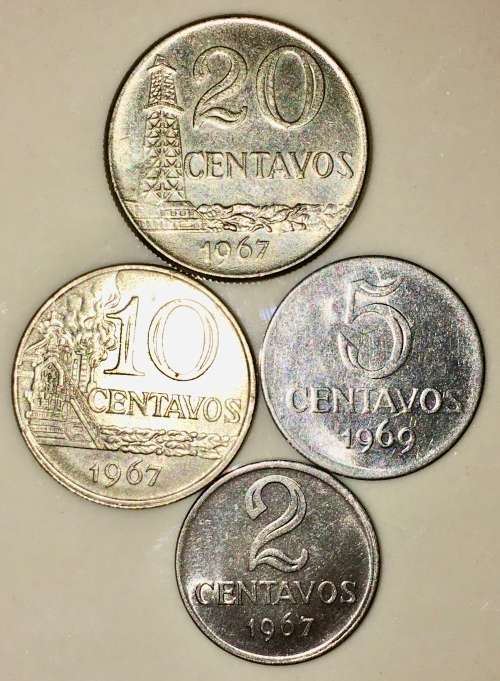 BRASIL SET OF X4,,,,20 CENTAVOS,10 CEN, 5 CEN & 2 CENTAVOS  1967-69
